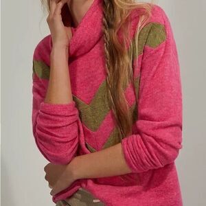 Anthropologie small fuzzy sweater cowl turtleneck pink
